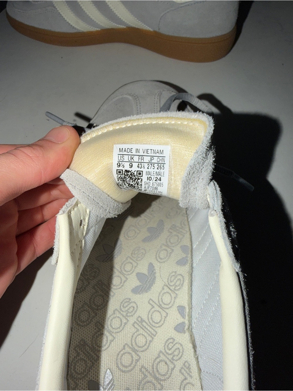 adidas Men's Light Gray Suede Sneakers with White Stripes and Gum Sole - Picture 5 of 5